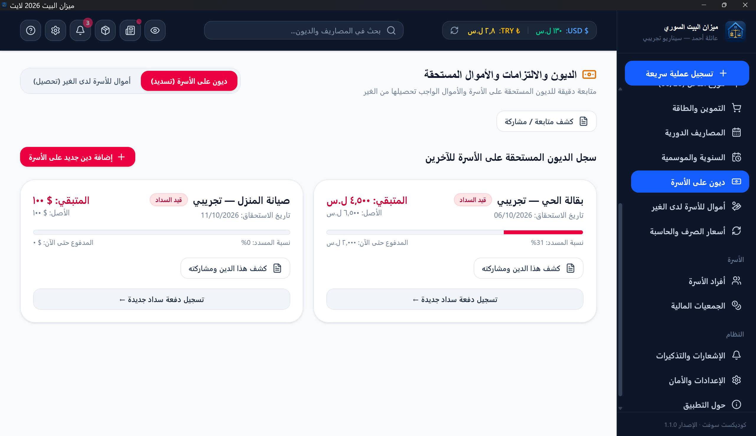 ديون على الأسرة