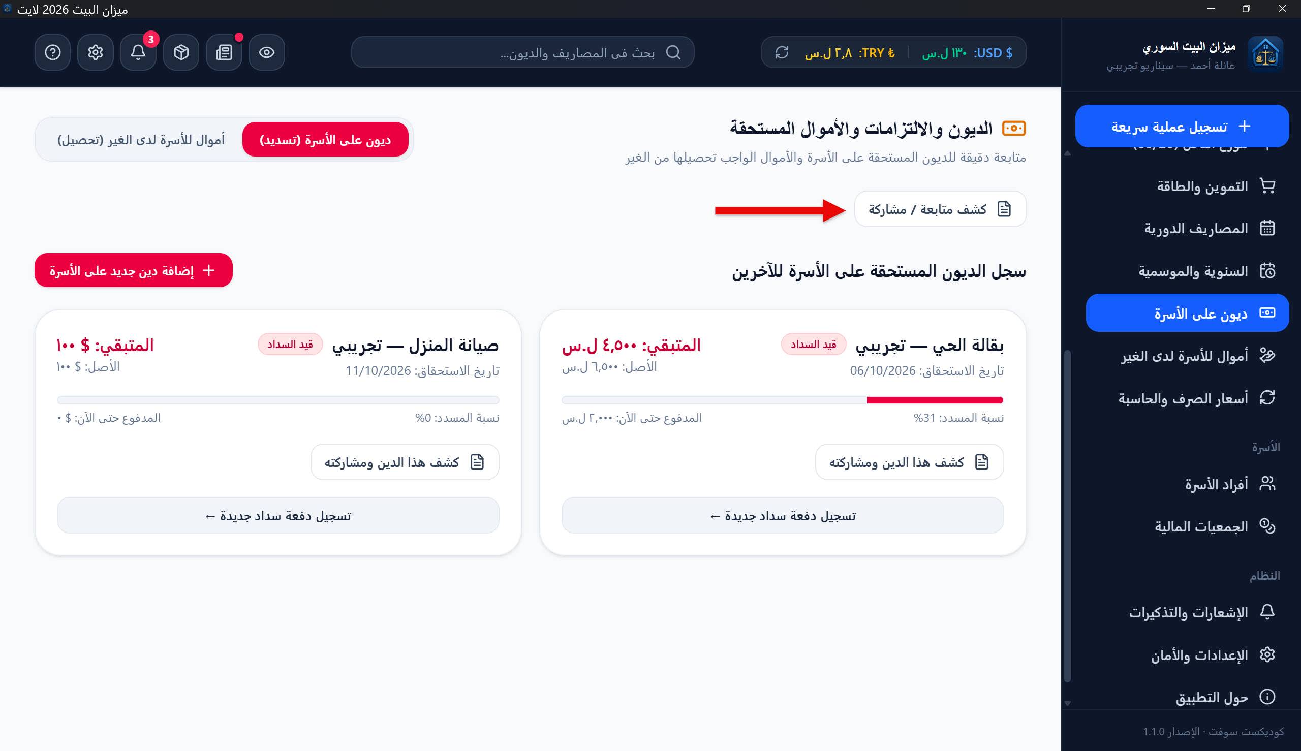 كشف الديون